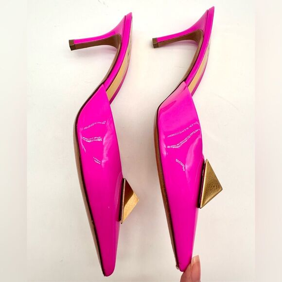 Valentino Garavani One Stud Pink Patent Leather Mules Heels EU 37.5 US 7.5 - Picture 7 of 13